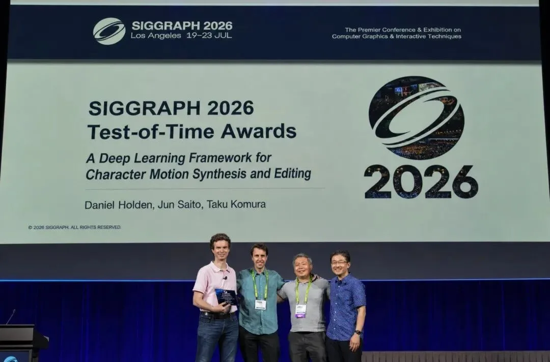 The SIGGRAPH 2026 Test-of-Time Award ceremony, with the paper authors on stage.